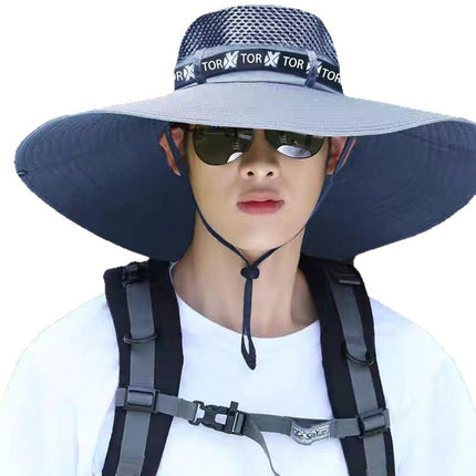 Summer New Style Large Brim Sun Hat for Men, Anti-Uv Outdoor Foldable Face-Covering Sun Protection Breathable Fisherman Hat