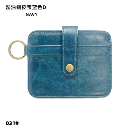 Vintage Oil Wax Leather Buckle Genuine Leather Card Holder Men's Multifunctional Cowhide Women's Coin Purse with Key Ring Driver's License Holder