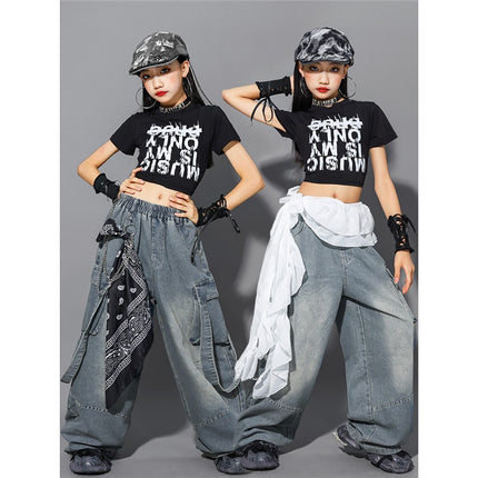 Girls' Jazz Dance Performance Outfits, Children's Street Dance Costumes, Kids' Jeans, Girls' Fashion Show Trendy Outfits