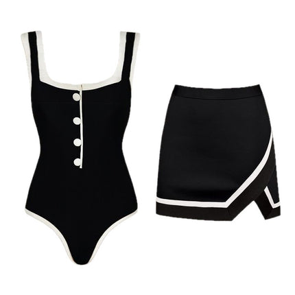 2025 European and American Swimwear New Simple Black and White Small Fragrant Style Explosions Conjoined Swimsuit suit Women's Cross-border 25313