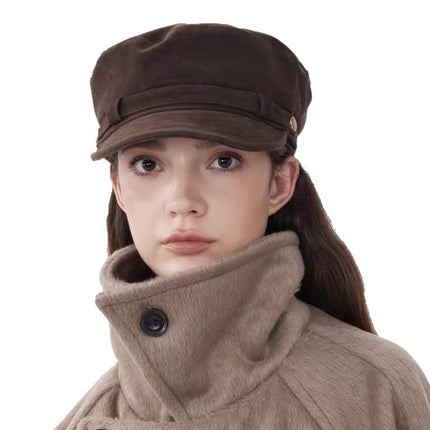 Retro British Style Newsboy Hat for Women, Suede Octagonal Hat, Fashionable Travel Face-Showing Small Fashionable Painter Hat