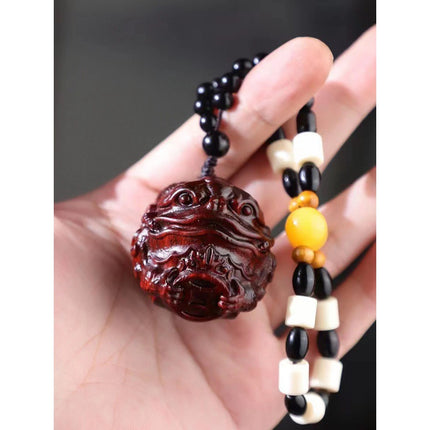 Lobular red sandalwood wood carving handle piece fortune pendant brave play piece text wealth pendant wood text play crafts