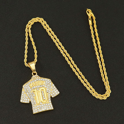 European and American Hip Hop Personality Trend Full Diamond MESSI No.10 Jersey Pendant Men's Twist Chain Long Necklace