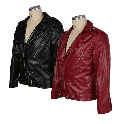2025 Autumn Foreign Trade Amazon Men's Jacket Wish Fashion Slim High Collar Patchwork Motorcycle Leather Jacket