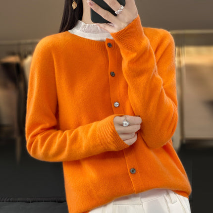 Round neck first-line clothing pure wool sweater cardigan coat women's osmanthus needle knitted bottoming shirt long sleeve solid color top