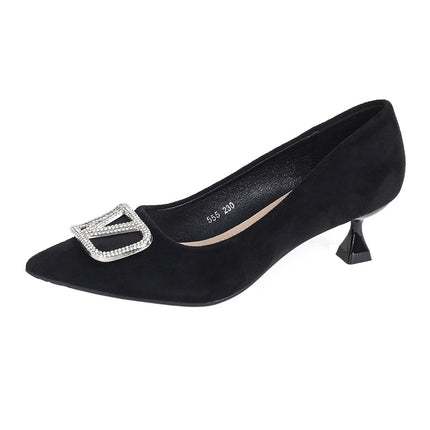 Square head black work shoes women's shoes soft bottom long standing not tired professional work comfortable high heels thick heel shoes