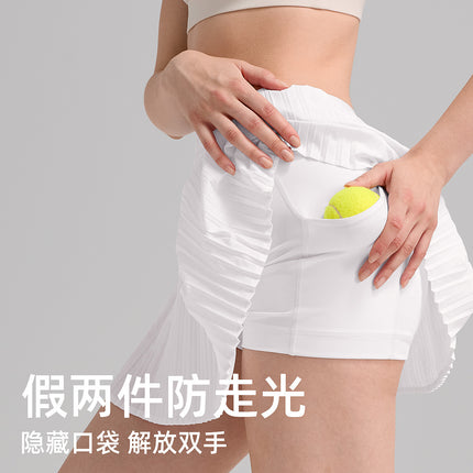 New Sports Short Skirt Women's Organ Pleated Sports Breathable Yoga Wear Fitness Skirt Fake Two-Piece Anti-Light Tennis Skirt