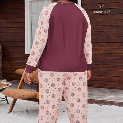 Cross-border plus size Women's Pajamas suit Long Sleeve Long Comfortable Simple and Generous Printed Autumn and Winter Home Clothes