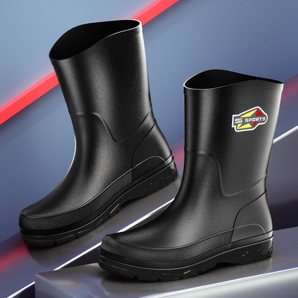 Medium and Short Tube 25 High Rain Boots Black Men's Rain Boots Cross-Border Environmentally Friendly Large Size 39-48 Wading Rubber Shoes Non-Slip Fishing Boots
