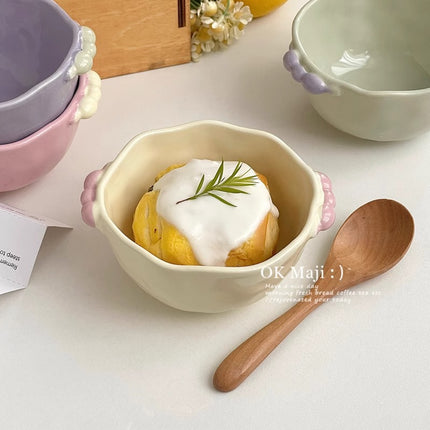 High Yan Value ins Jelly Bean Pearl Double Ear Bowl Cute Cream Style Yogurt Fruit Oatmeal Salad Breakfast Soup Rice Bowl