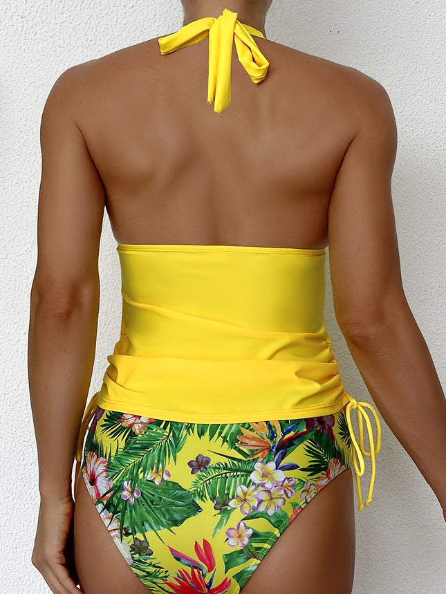 2025 European and American High-end Swimsuit Women's Foreign Trade Split Bikini Pure Desire High Waist Neck Strap Amazon Swimsuit