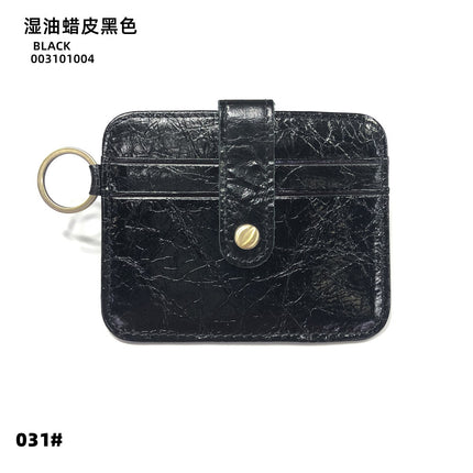 Vintage Oil Wax Leather Buckle Genuine Leather Card Holder Men's Multifunctional Cowhide Women's Coin Purse with Key Ring Driver's License Holder