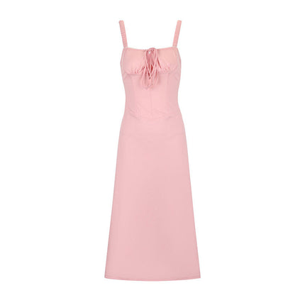 AD298 Cross-border Fashion New Sexy Pink Backless Sling Waist Explosions Women's Lace-up Backless dress