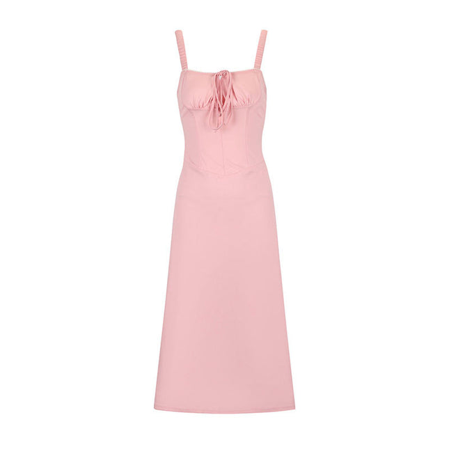 AD298 Cross-border Fashion New Sexy Pink Backless Sling Waist Explosions Women's Lace-up Backless dress