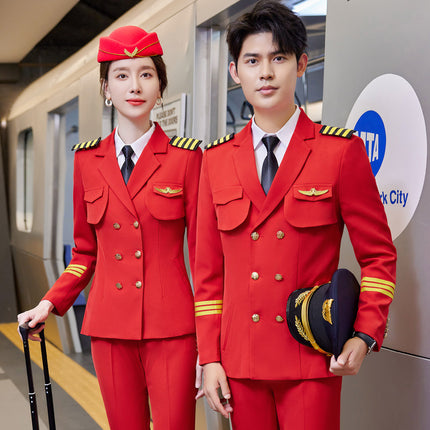 Autumn and winter men's and women's double-breasted suit suit performance clothing Aviation captain uniform property hotel security work clothes men