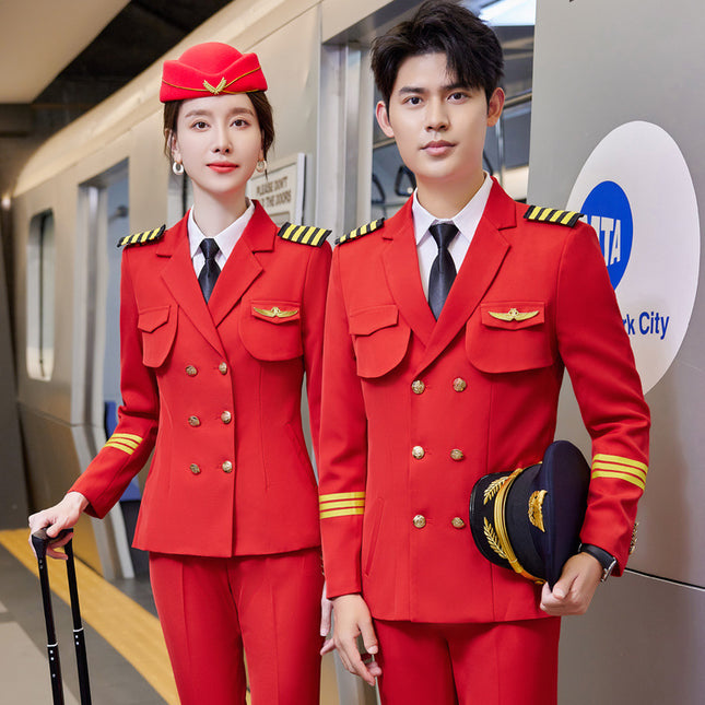 Autumn and winter men's and women's double-breasted suit suit performance clothing Aviation captain uniform property hotel security work clothes men
