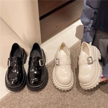 Women's Thick-Soled Loafers for Small People 2025 Spring New Hot Style Height-Increasing Jk Flats Platform Soft-Soled Small Leather Shoes
