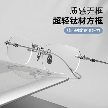 Baishifen Shenzhen Pure Titanium Business Black Glasses Frame Ultra Light Frameless Retro Myopia Glasses Frame Men's WYB8808