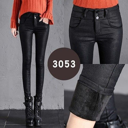 Autumn and Winter New 2025 Popular Women's High-Waisted Matte Gold Leather Leggings with Fleece Lining and Thickened for Outerwear