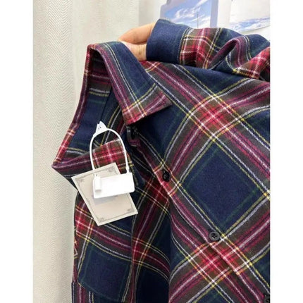 2025 Early Spring New Shirt Green Plaid Shirt Inner Design Niche Coat High-end Long-sleeved Top