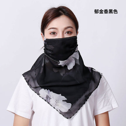 Summer sun protection mask scarf women's large mask neck protection breathable full cover face UV protection chiffon thin veil scarf