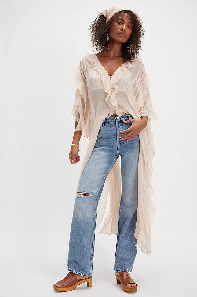 2025 Cross-Border French Sweet Peach Summer Vacation Style Asymmetrical Ruffle Skirt Top Feminine Dress