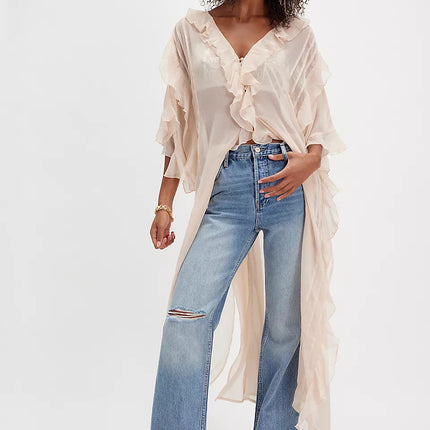 2025 Cross-Border French Sweet Peach Summer Vacation Style Asymmetrical Ruffle Skirt Top Feminine Dress