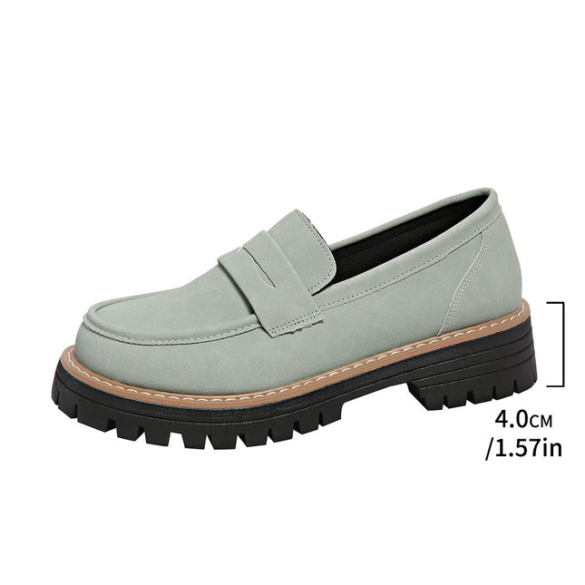 Cross-Border 2025 New Spring and Autumn Loafers Large Size Casual Frosted British Style Women's Shoes Thick Heel Thick Sole Foreign Trade Retro