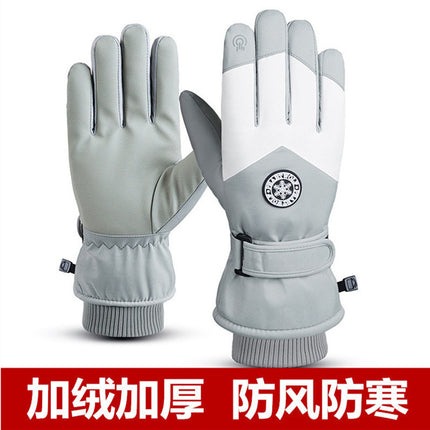 Thermal gloves men's winter outdoor riding takeaway motorcycle windproof waterproof fleece-lined non-slip touch screen ski gloves