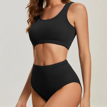 2024 Solid Color Pit Cross-border Foreign Trade New Slim-fit Swimsuit Split High Waist Vest with Chest Pad Swimsuit