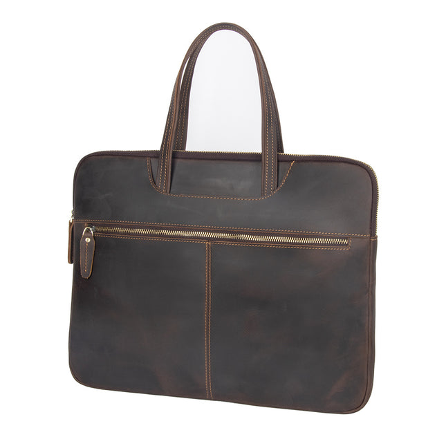 Custom Vintage Crazy Horse Leather Top Layer Cowhide Business Briefcase Men's Portable Horizontal Computer Bag Apple Notebook