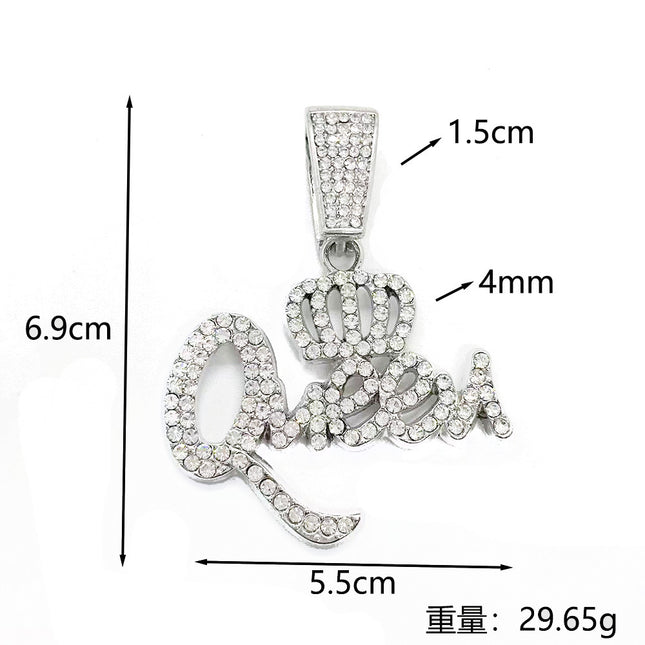 European and American Hip-Hop Rhinestone Letter Trendy Queen Pendant Cuban Chain Necklace New Fashion Trendy Brand Source Factory