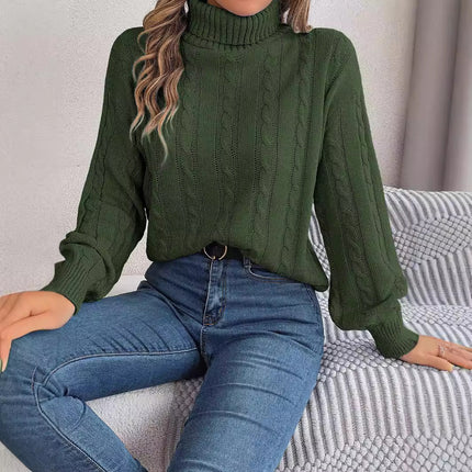 Big Sale 2024 Autumn and Winter Casual Pure Color Twist Long-Sleeved Turtleneck Sweater Independent Cross-Border European and American Clothing