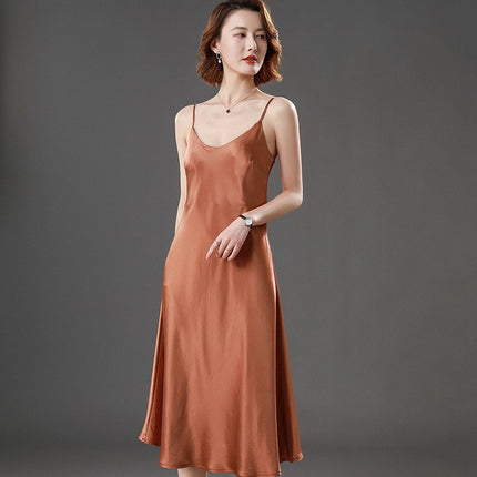 Sling dress Women's Spring Acetic Acid Satin Mid-length Interior French Style Women's Cold Style Sling Dress
