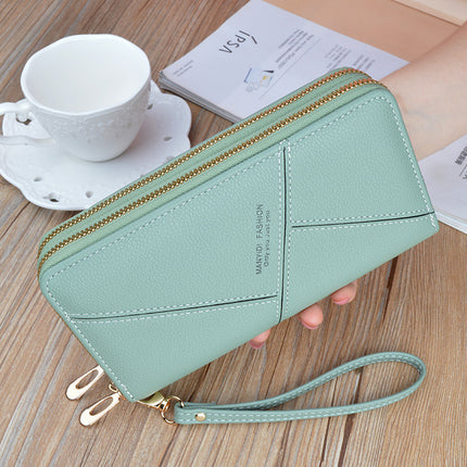 New Wallet Women's Long Double Zipper Clutch Bag Fashionable Litchi Pattern Soft Leather Large Capacity Double Wallet Mobile Phone Bag