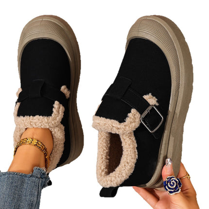 Women's Winter Snow Boots, Cotton Boots with Fleece Lining for Warmth, Slip-On Lazy Boots, Thick-Soled Flat Shoes