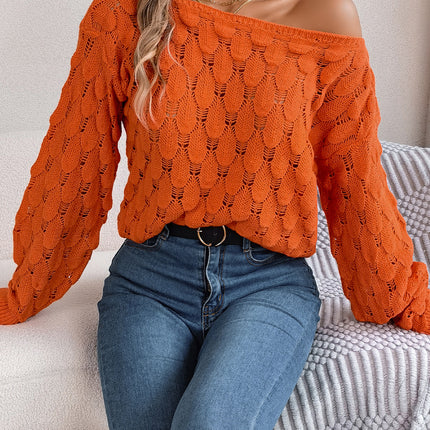 Clearance Hot-Selling Autumn and Winter Casual Feather Hollow-Out Off-Shoulder Lantern Sleeve Sweater Independent Cross-Border Women's Fashion