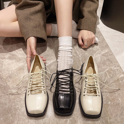 French Square Toe Mary Jane Small Leather Shoes for Women 2025 Spring Niche Large Size High Heels Retro Thick Heel Ballet Shoes