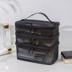 [black three layers] mesh cosmetic bag