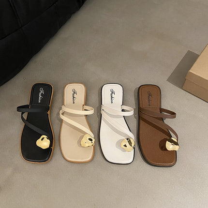 Slip-On Sandals for Women's Summer Outer Wear 2025 New Internet Celebrity Ins Flats Square Toe Fairy Style Soft Sole Women's Shoes