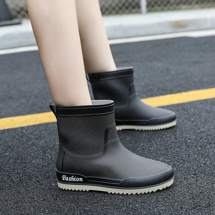 Rain Boots, Women's Mid-Calf Shoes, Adult Women's Shoes, High-Top Non-Slip Shoes, Work Rubber Shoes, Women's Waterproof Low-Heeled Shoes with Removable Cotton Lining
