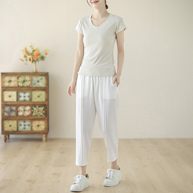 Real shot 2024 summer new chubby girl cool plus size high waist solid color casual harem pants loose pipe pants for women
