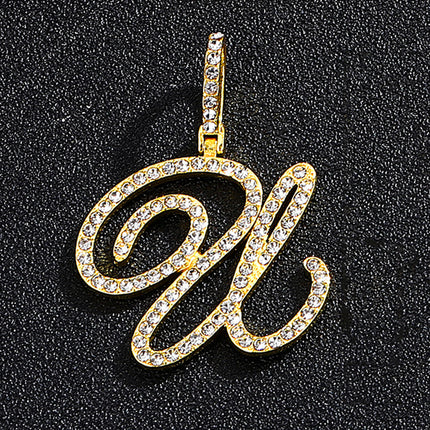 Foreign trade popular products full diamond hip hop jewelry grass letter pendant melon seed buckle Cuban chain accessories Amazon exclusive