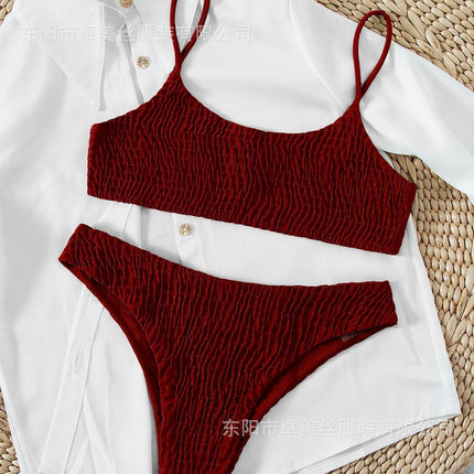 Triangle Bikini_2019 European and American Aliexpress Popular Swimsuit Sexy Pleated Triangle Bikini Bikini
