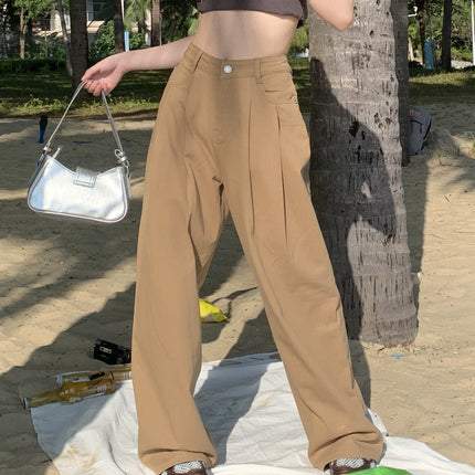 Spring 2025 New Korean Style Jeans Women's High Waist Loose Slimming Pleated Design Drape Wide Leg Trousers