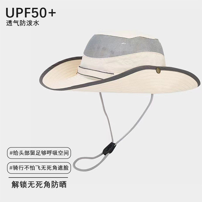 Summer Mesh Breathable Sun Protection Hat for Men and Women Outdoor Hiking Fishing Camping Style Mountaineering Hat Large Brim Western Cowboy Hat