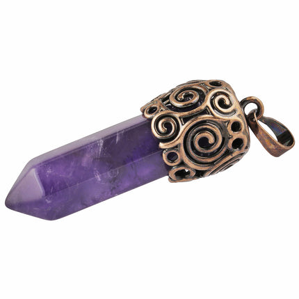 Natural Crystal Single-pointed Hexagonal Column Alloy Spiral Pattern Top Pendant European and American Style Creative Hexagonal Column Crystal Pendant