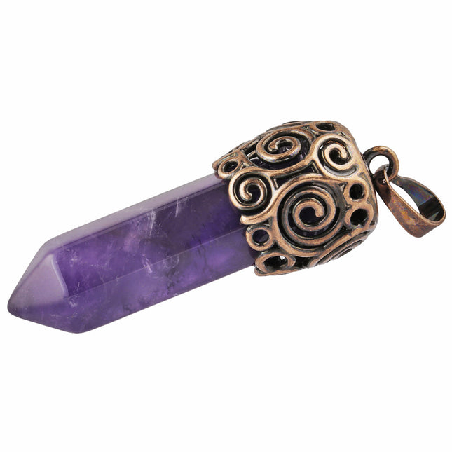 Natural Crystal Single-pointed Hexagonal Column Alloy Spiral Pattern Top Pendant European and American Style Creative Hexagonal Column Crystal Pendant