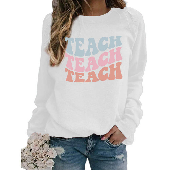 Amazon foreign trade source teach printed round neck jacket sweater European size European and American women's coat long sleeve autumn and winter