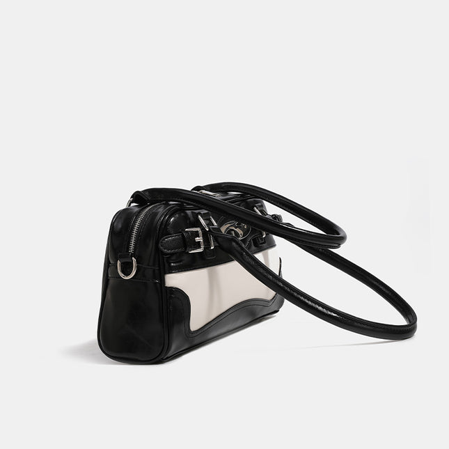 Vintage Oil Wax Leather Contrast Stitching Underarm Bag 2024 New Millennium Spice Girl Large Capacity Shoulder Crossbody Pillow Bag